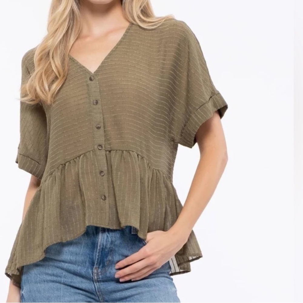 Blu Pepper Olive Button-Down Blouse